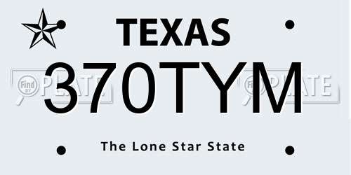 370TYM Texas License Plate