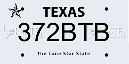 372BTB Texas License Plate