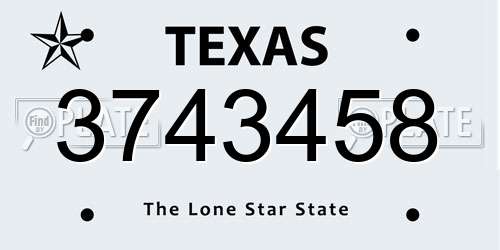 3743458 Texas License Plate