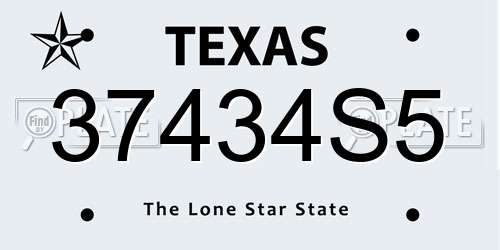 37434S5 Texas License Plate