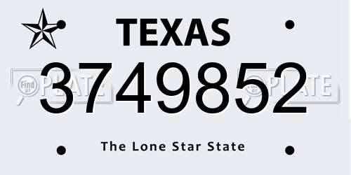 3749852 Texas License Plate