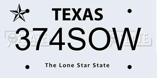 374SOW Texas License Plate