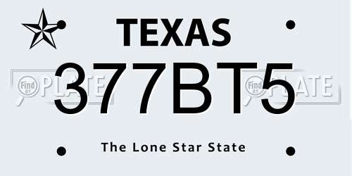 377BT5 Texas License Plate
