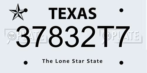 37832T7 Texas License Plate