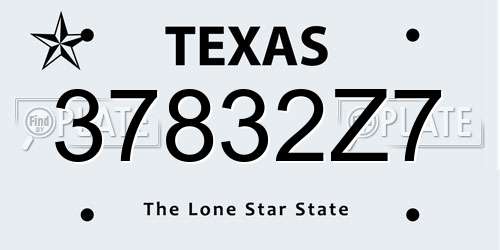 37832Z7 Texas License Plate