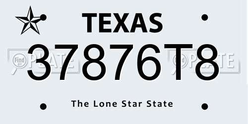 37876T8 Texas License Plate