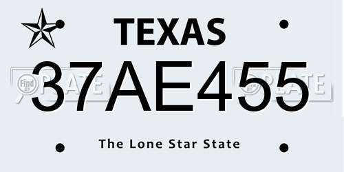 37AE455 Texas License Plate