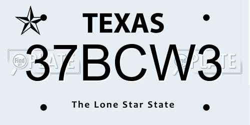 37BCW3 Texas License Plate