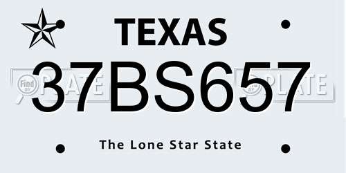 37BS657 Texas License Plate