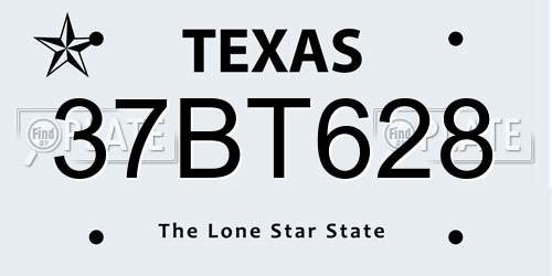 37BT628 Texas License Plate