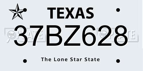 37BZ628 Texas License Plate