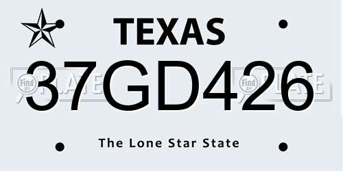 37GD426 Texas License Plate