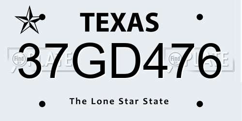 37GD476 Texas License Plate