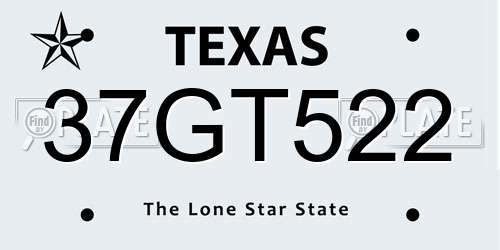 37GT522 Texas License Plate