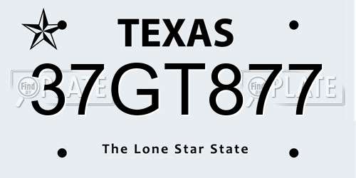 37GT877 Texas License Plate