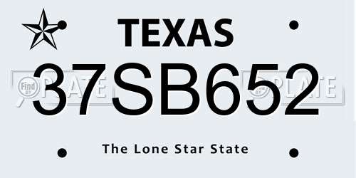 37SB652 Texas License Plate
