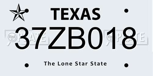 37ZB018 Texas License Plate