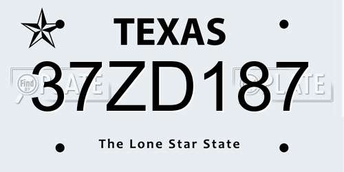 37ZD187 Texas License Plate