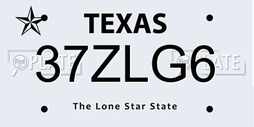37ZLG6 Texas License Plate