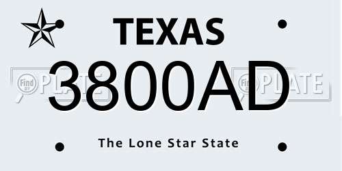 3800AD Texas License Plate