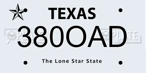 380OAD Texas License Plate