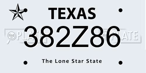 382Z86 Texas License Plate