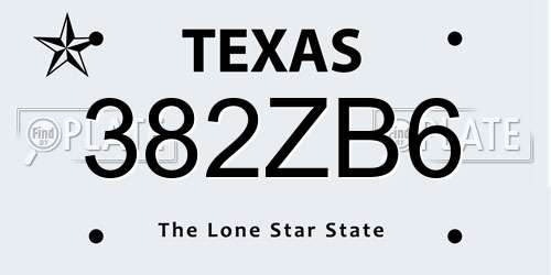 382ZB6 Texas License Plate