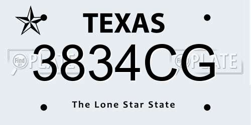 3834CG Texas License Plate