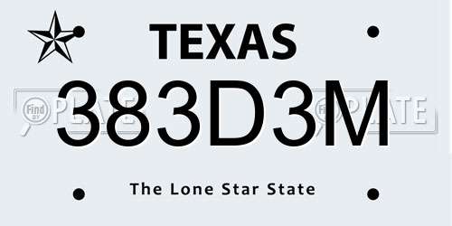 383D3M Texas License Plate