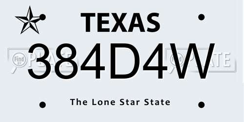 384D4W Texas License Plate