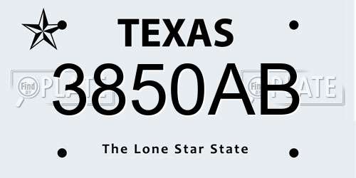 3850AB Texas License Plate