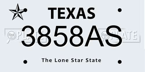 3858AS Texas License Plate