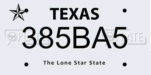 385BA5 Texas License Plate