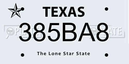 385BA8 Texas License Plate