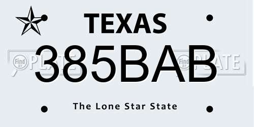385BAB Texas License Plate