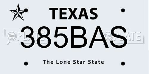385BAS Texas License Plate