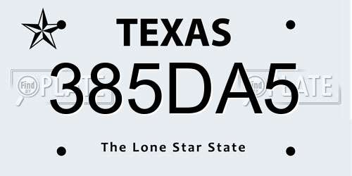 385DA5 Texas License Plate