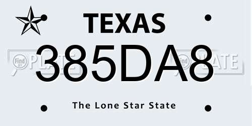 385DA8 Texas License Plate