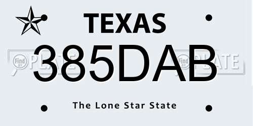 385DAB Texas License Plate