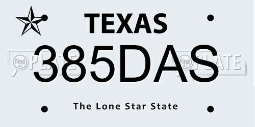 385DAS Texas License Plate