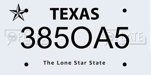 385OA5 Texas License Plate