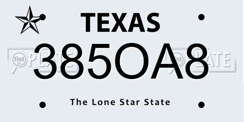 385OA8 Texas License Plate