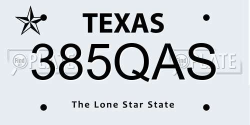 385QAS Texas License Plate