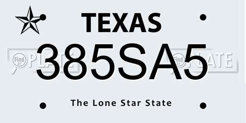 385SA5 Texas License Plate