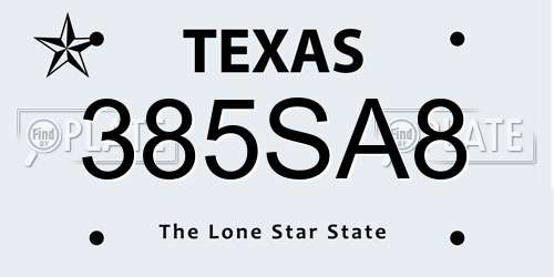 385SA8 Texas License Plate