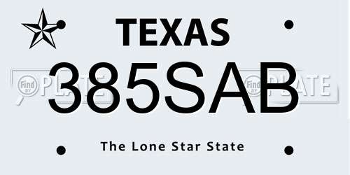 385SAB Texas License Plate