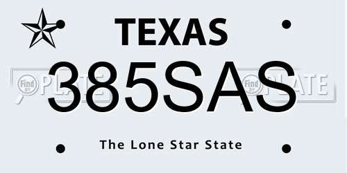 385SAS Texas License Plate
