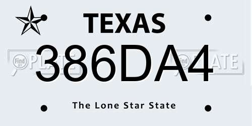 386DA4 Texas License Plate