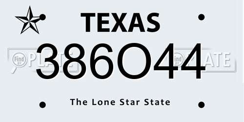 386O44 Texas License Plate