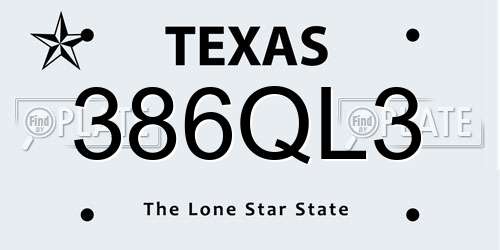 386QL3 Texas License Plate
